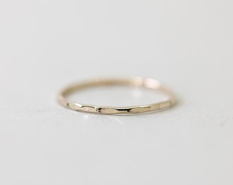 Thin Gold Ring - Hammered Stacking Ring - Dainty Gold Ring - Stackable Ring