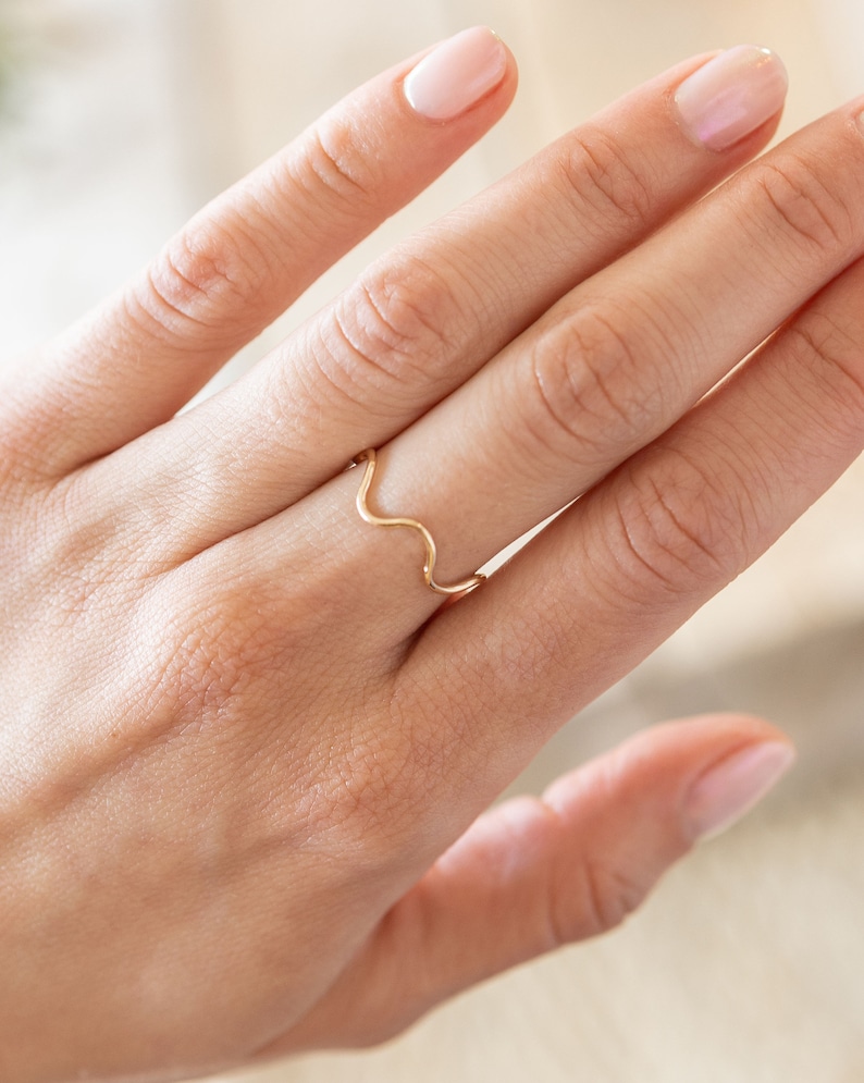 Dainty Gold Filled Wavy Ring Water Resistant, handmade handcrafted ripple ring image 2