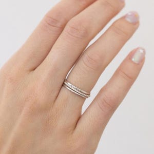Set of 3 Thin Silver Stacking Rings, Smooth, Hammered, Twist sterling silver stacking rings image 5