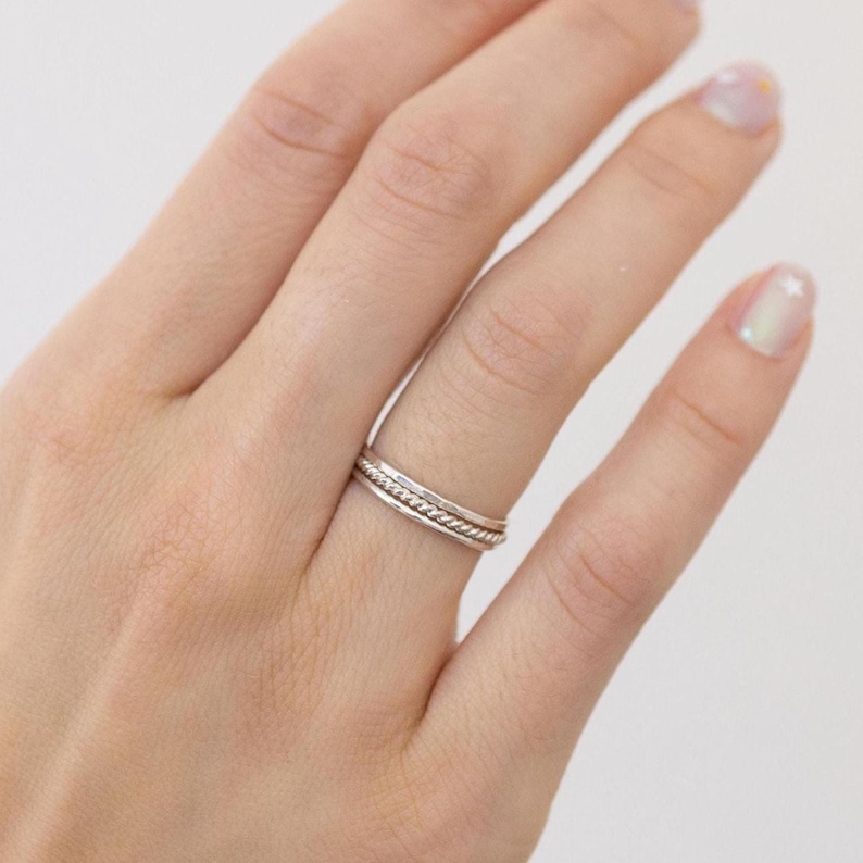 Set of 3 Thin Silver Stacking Rings, Smooth, Hammered, Twist sterling silver stacking rings image 5
