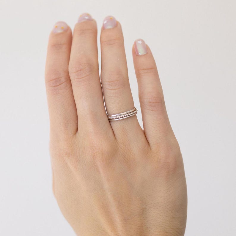 Set of 3 Thin Silver Stacking Rings, Smooth, Hammered, Twist sterling silver stacking rings image 6