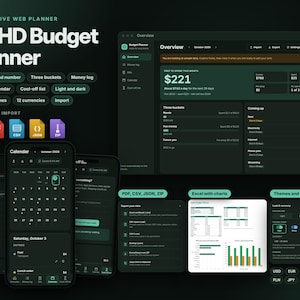 ADHD Budget Planner Web App, Interactive Tracker, Dark Mode, Excel Export (Digital Download)