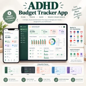 ADHD Budget Planner Web App, Interactive Tracker, Dark Mode, Excel Export (Digital Download)