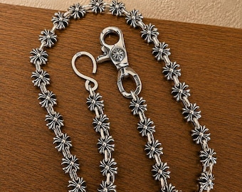 silver floral cross wallet chain 925 刻印 Silver Wallet Chain With Clasp - Etsy