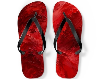 Red Marble Pattern Flip Flops | Swirl Abstract Beach Sandals