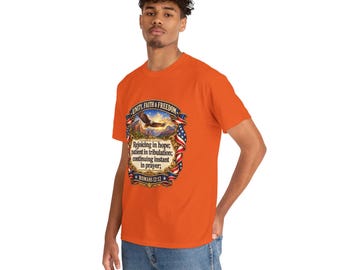 Unity Faith & Freedom Romans 12:12 T-Shirt | Eagle American Flag Scripture