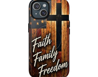 Faith Family Freedom phone case | Christian cross American flag design