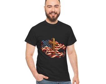 American Flag Cross T-Shirt | Patriotic Christian tee, USA flag cross design
