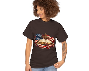 Bible and Cross with American Flag T-Shirt | Patriotic Christian Tee