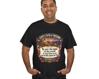 Unity Faith & Freedom Bible Verse T-Shirt | Matthew 5:14 Patriotic Christian Tee