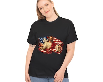 Jesus with American Flag Tee | Christian Patriotic Religious Shirt