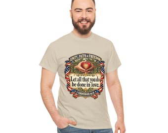 Unity Faith & Freedom heart emblem tee | 1 Corinthians 16:14 patriotic Christian shirt