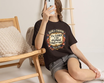 Faith & Country Psalm 23 The Lord Is My Shepherd T-Shirt | Religious Patriotic Tee