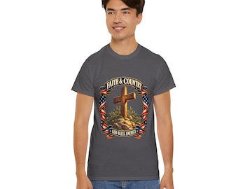 Faith & Country cross graphic T-Shirt | American flag ribbon, God Bless America