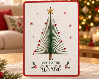 6-delige set, DIY kerstkaartenset, borduurbenodigdheden voor het maken van wenskaarten met draad en kralen, feestelijke knutselset voor de feestdagen | Kerstcadeau