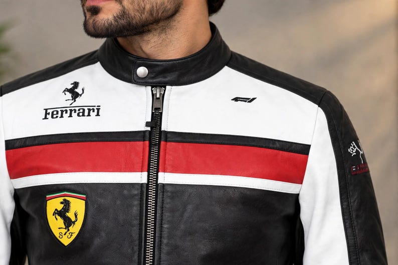 Car Racing Leather Jacket Men's Genuine Sheep Leather Racing Jacket, Black White Red Motorsport ...