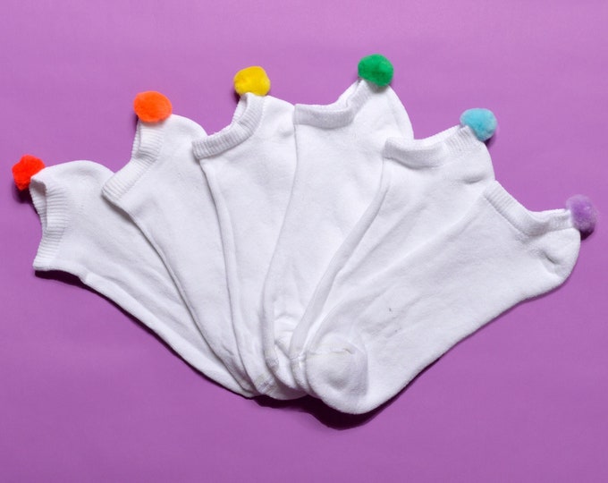 One Pair Pom Pom Socks Women's Handmade Size 410 and 812 Etsy