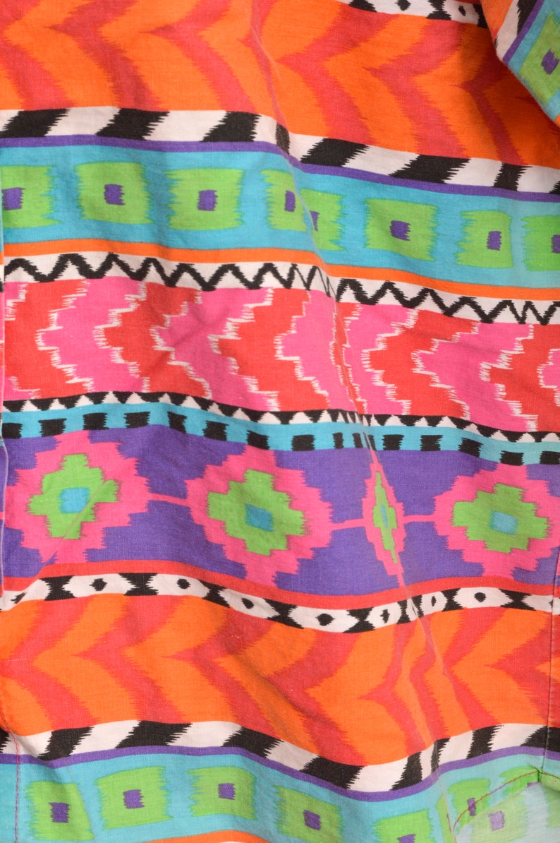 80s Patterned Button Down Shirt Womens Large Rainbow Aztec Ikat