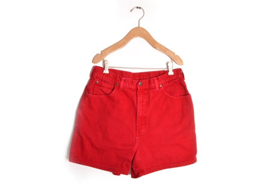red jean shorts womens