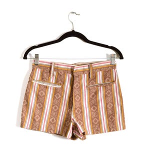 80s Aztec Patterned Shorts Womens 8 Medium Cotton Front Pocket Trouser Shorts Hippie  Stripe Brown Pink Dusty Festival Desert