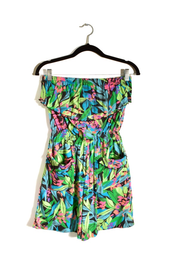 80s Tropical Jersey Romper Womens Medium Tube Top… - image 2