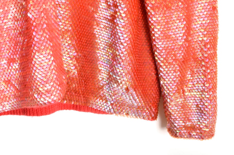80s Sequined Cardigan Women/'s Medium Peach
