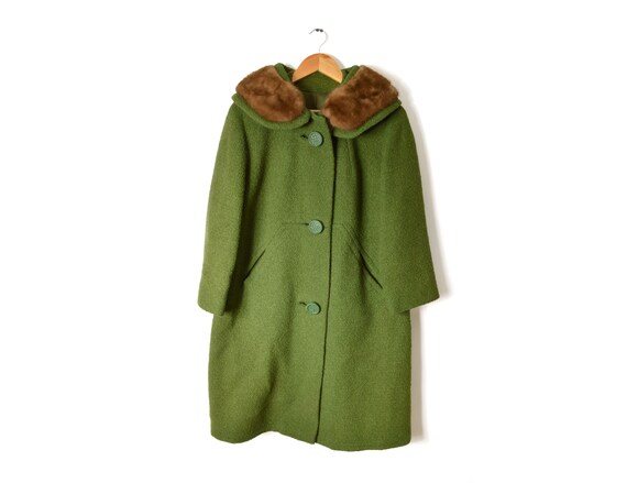 60s Mink Fur Collar Wool Coat Medium Large Jacket