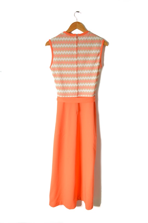 70s Woven Peach Maxi Dress Women's Large Lady Car… - image 6