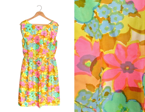 60s Floral Patterned Mini Dress Women's Pastel Flo