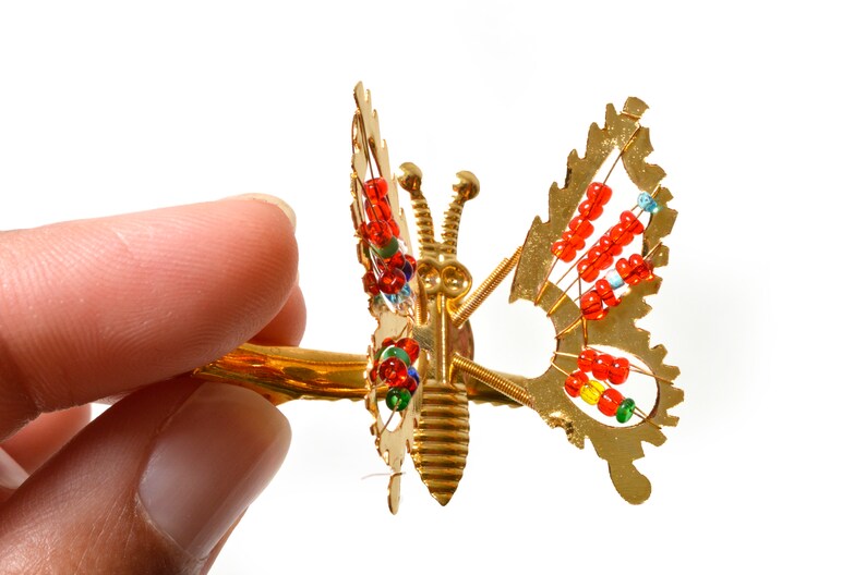 90s Gold Moving Butterfly Metal Beaded Hair Clip Barrettes Etsy