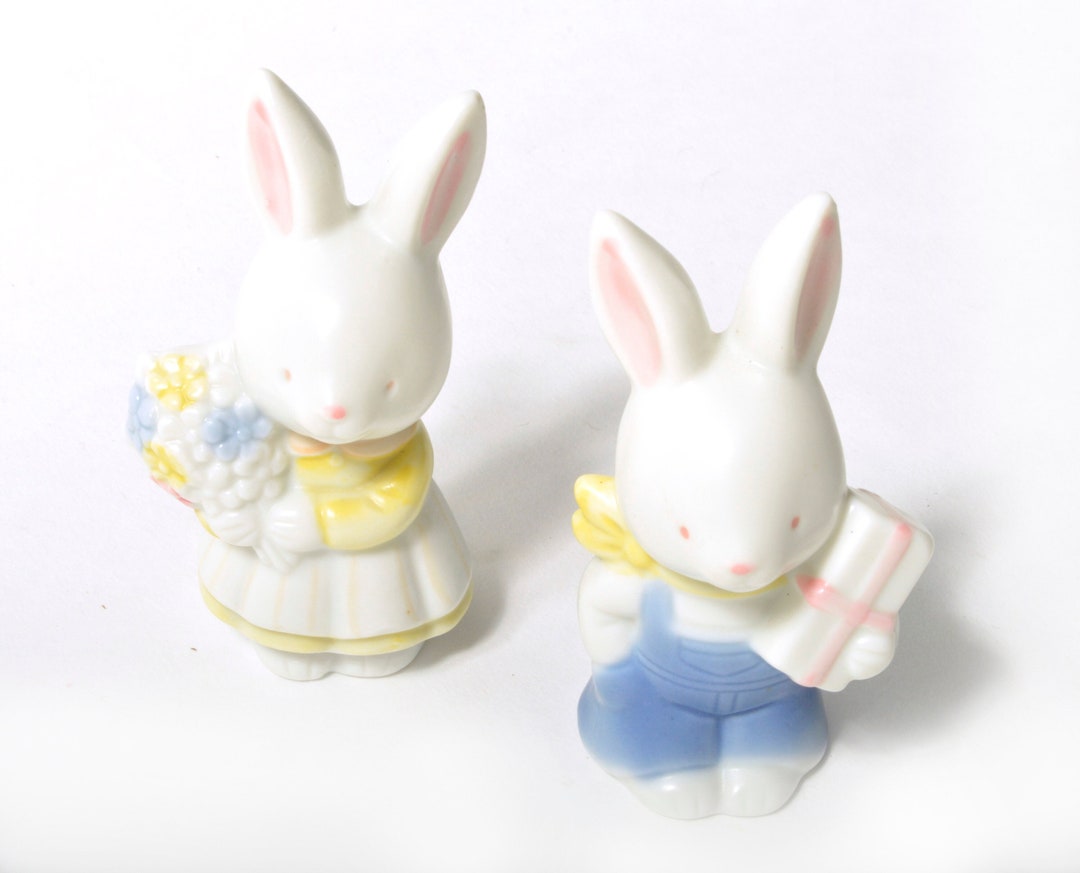 70s 80s Rabbit Midwest Japan Figurines Easter Spring Flower Pastel ...
