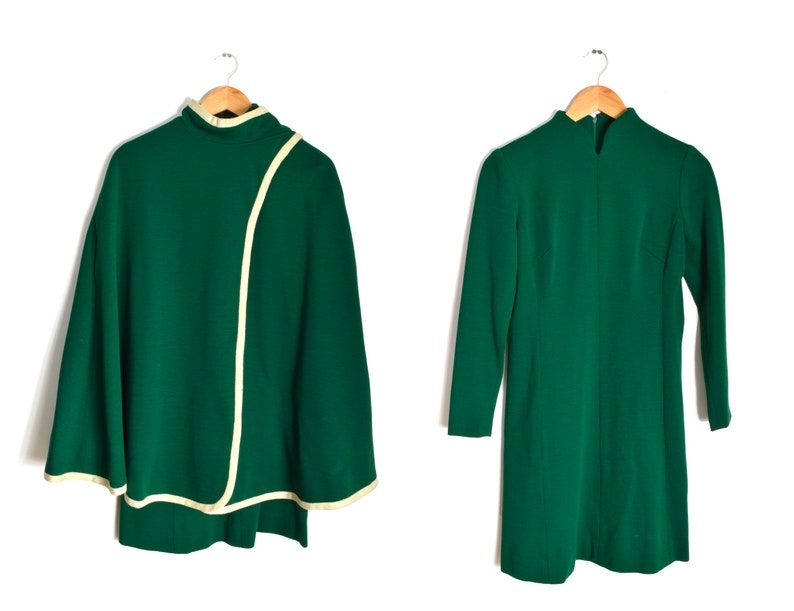 60s Emerald Dress and Cape Women/'s 9 Mod Fashion New York Debbi Dobson