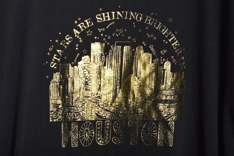 90s Stars Shine Brighter Houston Oversized Shirt XXL Nightgown Black Gold
