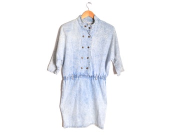 90s Acid Wash Denim Dress Button Down Womens 9 Medium