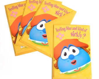 90s 00s Get Better Soon Cards Veggie Tales Cute Kitsch Paper Madame Blueberry Ephemera Lot 4 Feeling Blue and Kind of Sickly Hallmark 5x7