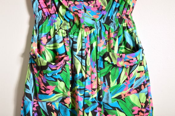 80s Tropical Jersey Romper Womens Medium Tube Top… - image 3