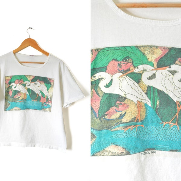 90s Tarpon Taxi Shirt Large Souvenir Florida Heron Novelty Art
