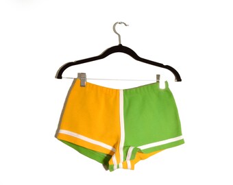 70s Tiny Athletic Shorts Juniors Booty Shorts Small Medium Neon Yellow Green Hot Pants