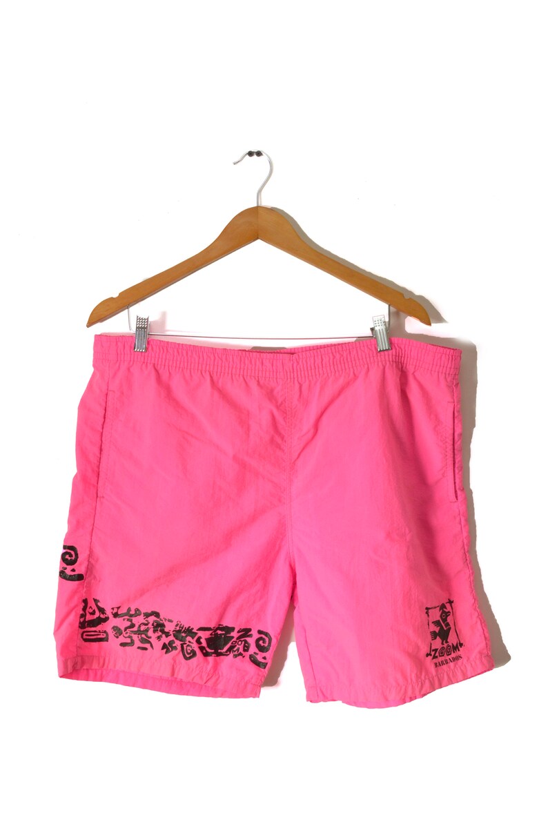 80s Neon Pink Board Shorts Large Pocket Drawstring Barbados Etsy