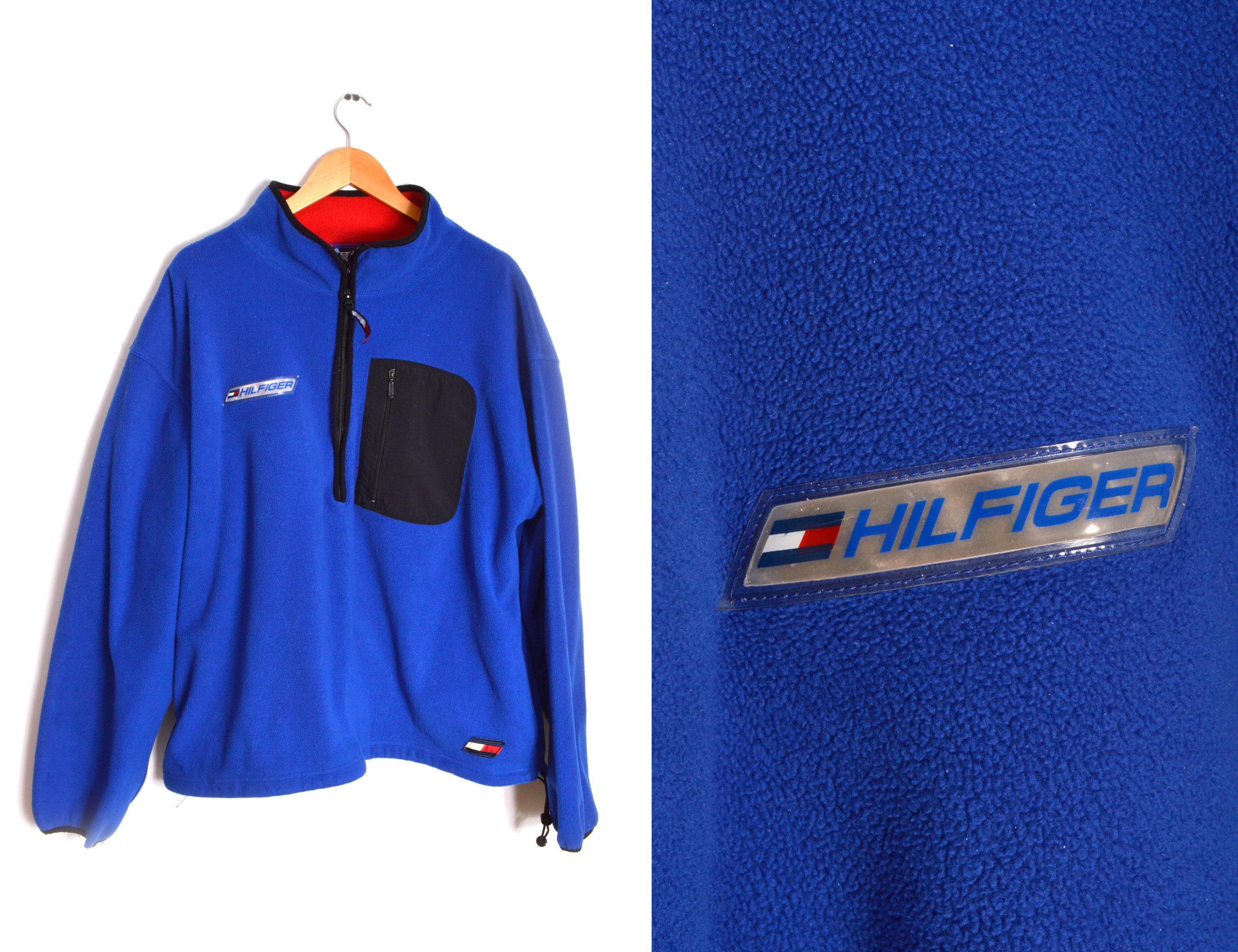 90s Tommy Hilfiger Fleece Jacket Men's XL Pockets Half Zip | Etsy
