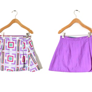 90s Le Coq Sportif Reversible Wrap Skirt Golf Tennis Nylon Purple Patterned