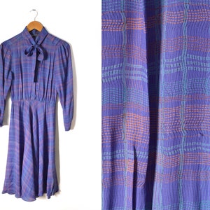 70s Dress Womens Small Annemarie Gardin Purple Plaid Belt