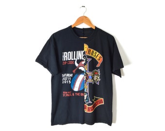 Rolling Roses Mash-up T-Shirt Large Upcycled Metal Music Classic Rock Concert Tour Tee Reworked Vintage Axl Rose