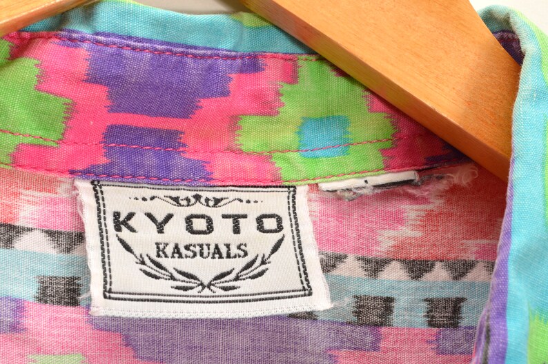 80s Patterned Button Down Shirt Womens Large Rainbow Aztec Ikat