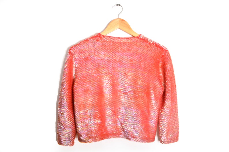 80s Sequined Cardigan Women/'s Medium Peach