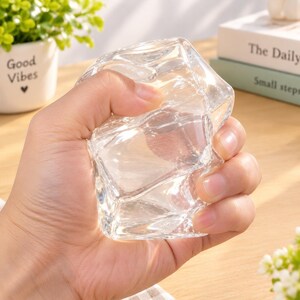 Transparent Ice Cube Squishy Toy, Soft TPR Slow Rising Fidget, Squeeze Stress Relief Toy, Clear Sensory Desk Gift