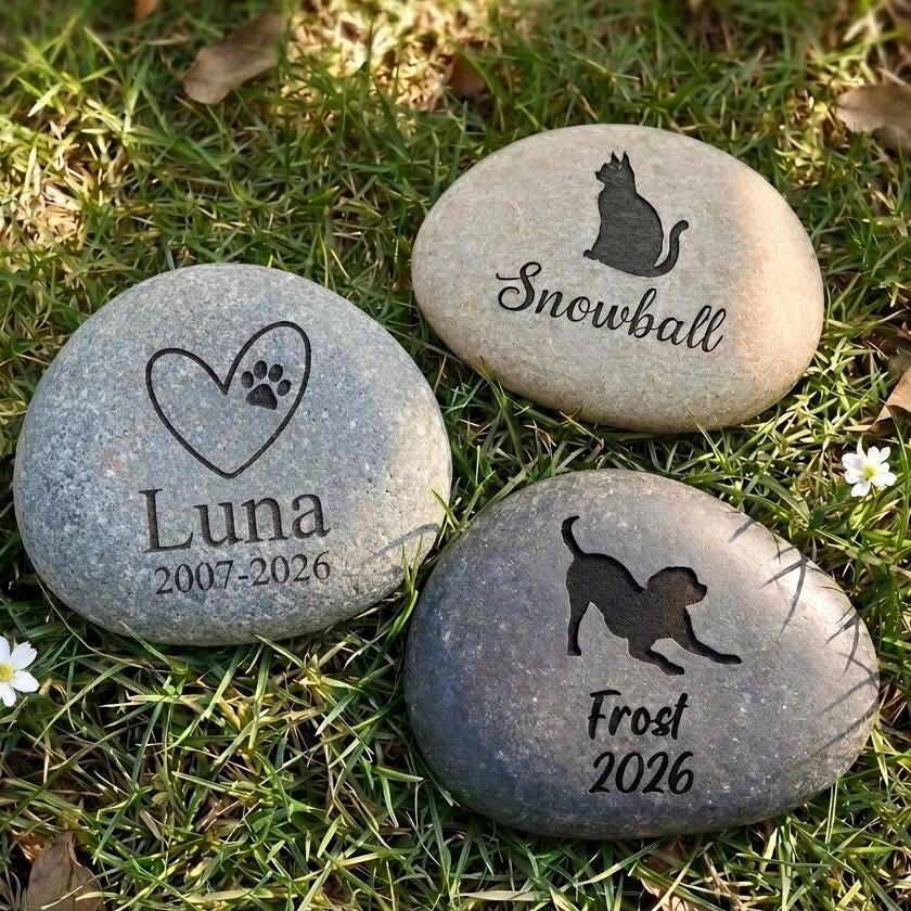 Personalized Pet Memorial Stone, Custom Engraved River Rock, Dog Cat Grave Marker, Sympathy Gift