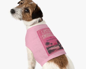 Pet Tank Top — "Lipstick Smuggler" Pink Surf Dog Tee