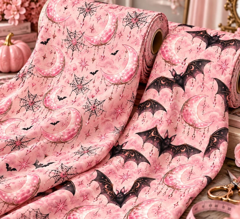 Pink Steamless Patterns Simple Pink Coquette Halloween Seamless Patterns: Ghosts, Pumpkins, Bats ...