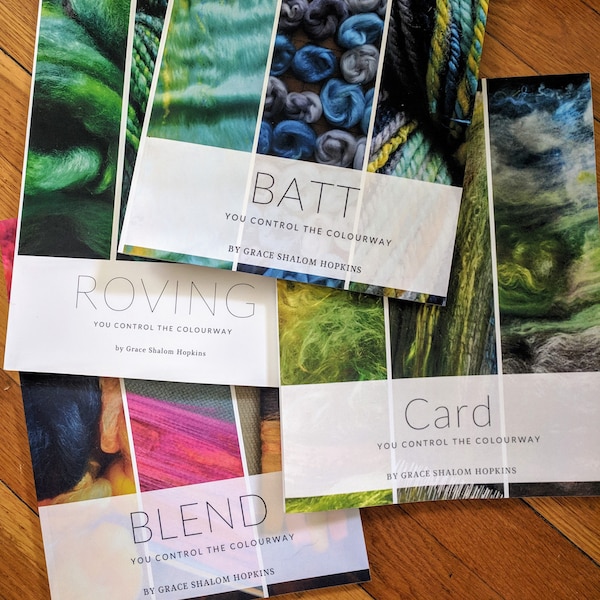 ROVING, BATT, Blend & CARD Print Spinning Book Bundle - Combed Top, Rolags, Spinning Batts, Drum Carding, Blending Board